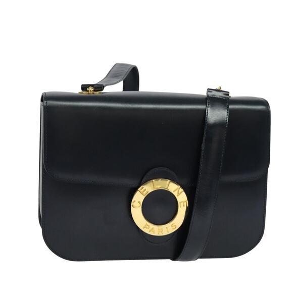 CELINE Circle Shoulder Bag Leather Navy Gold